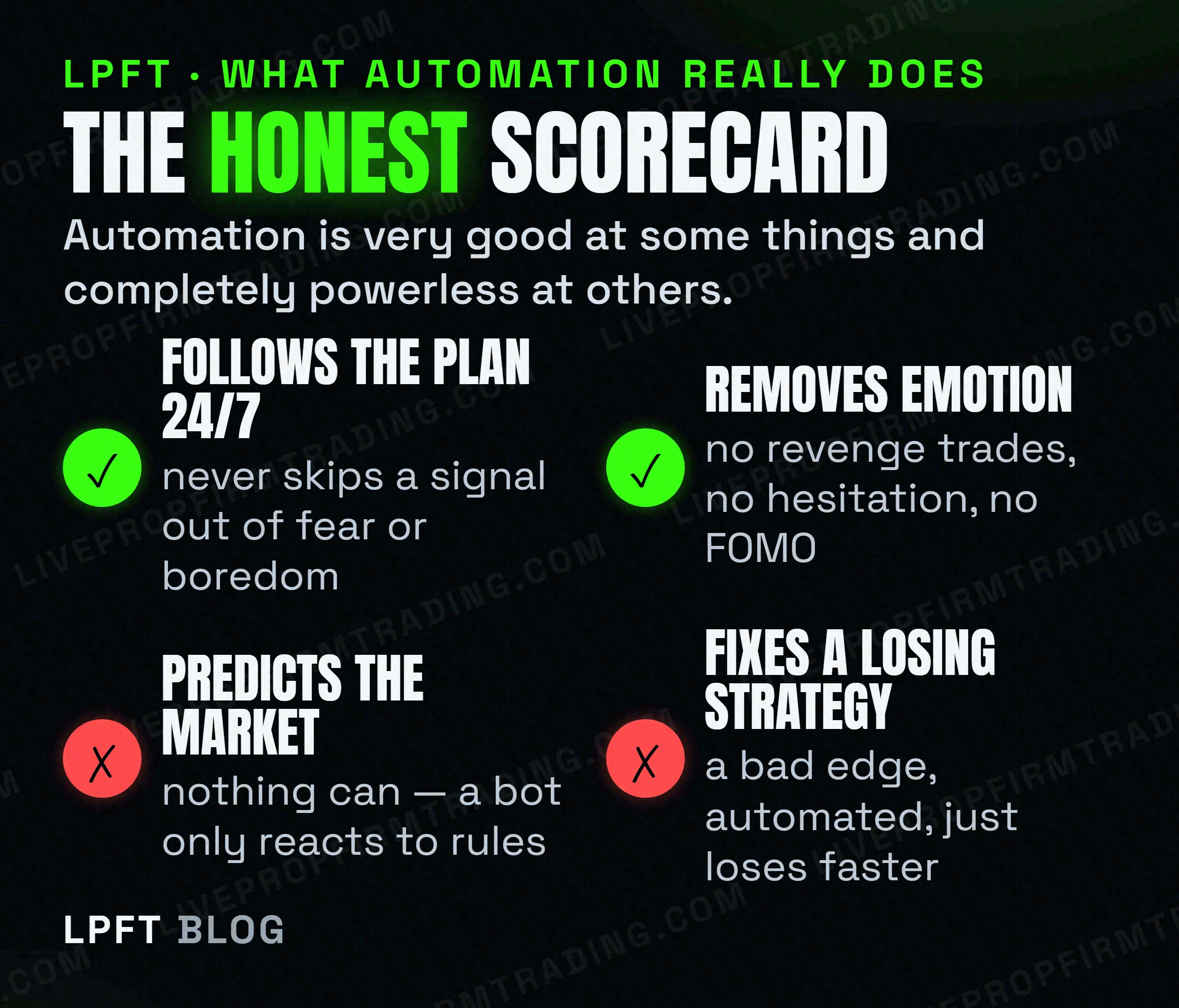 Scorecard: what automated trading does well and what it cannot do
